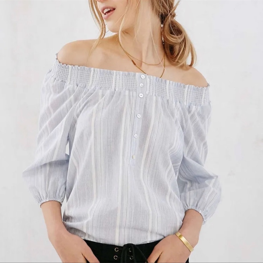 Urban Outfitters BDG Smocked Off the Shoulder Striped Top.